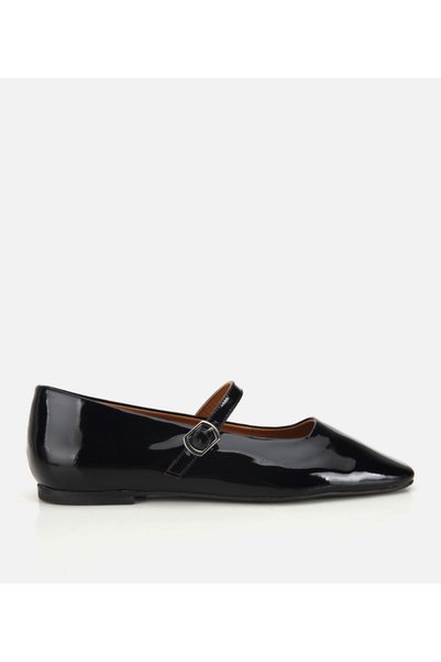 Women's Patent Leather Leather Black Strappy Blunt Toe Shoes Ballet Flats