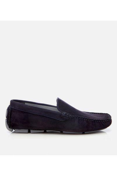 Men's Nubuck Leather Navy Blue Light Sole Casual Loafer