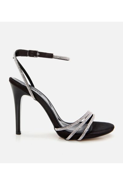 Women's Black Stone Evening Dress High Heel Sandals