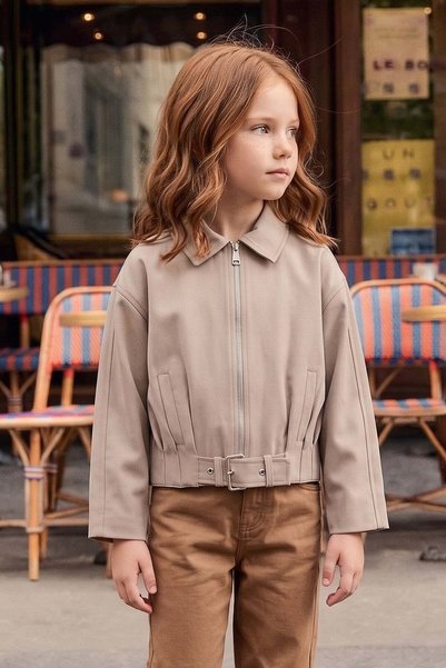 Belted Pleated Oversized Girls' Trench Coat