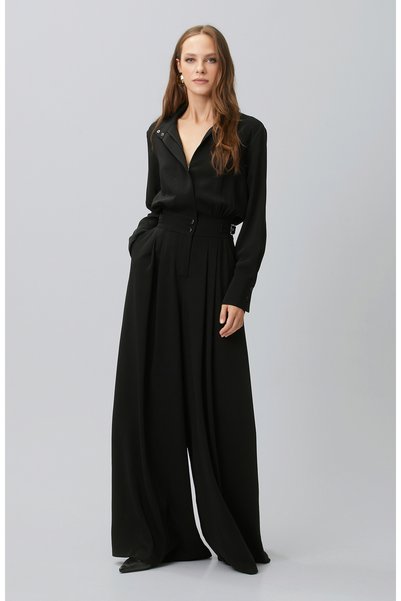 Black Stand-Up Collar Jumpsuit