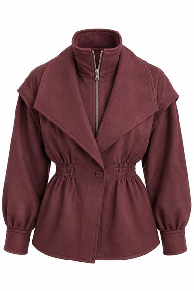 Burgundy Elastic Waist Suede Jacket - 5164