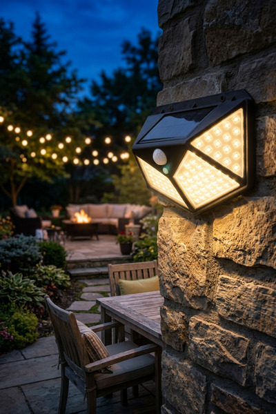 100 Led Solar Outdoor Wall Light with Motion Sensor Solar Powered Waterproof Lighting