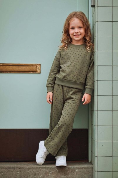 Heart Printed Crew Neck Girls' 2-Piece Set