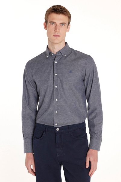 Dark Blue Relaxed Fit Flannel Shirt