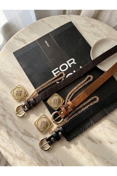 3-Piece King Chain Medallion Detailed Women's Trouser Belt, Jacket Belt, Dress Belt, Shirt Belt