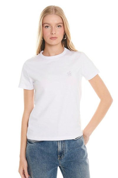 White Short Sleeve Crew Neck Logo Detailed T-shirt