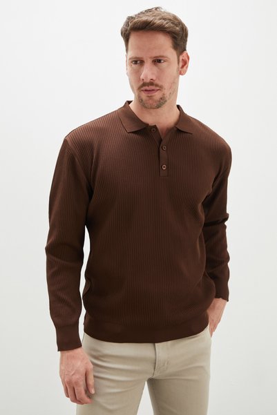 Patterned Half-Button Polo Collar Knit Sweater