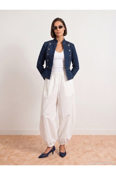 65393 Lyocell Blended Buttoned Denim Jacket-Blue