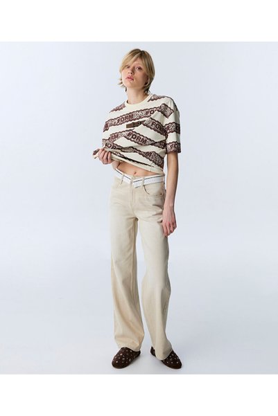 CONTRAST WAIST JEAN PANTS