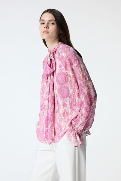 Fuchsia Tied Patterned Blouse