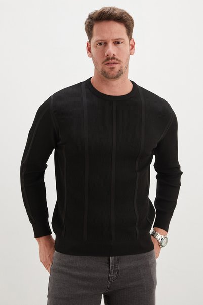 Ribbed Crew Neck Regular Fit Knitwear Sweater