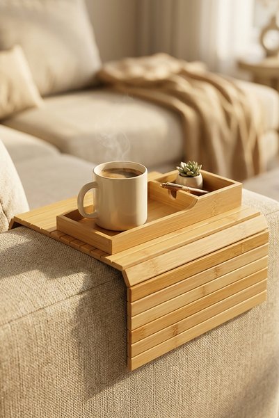 Bamboo Foldable Enjoyment Tray American Service Tray Seat Side Side Table 33X41 cm