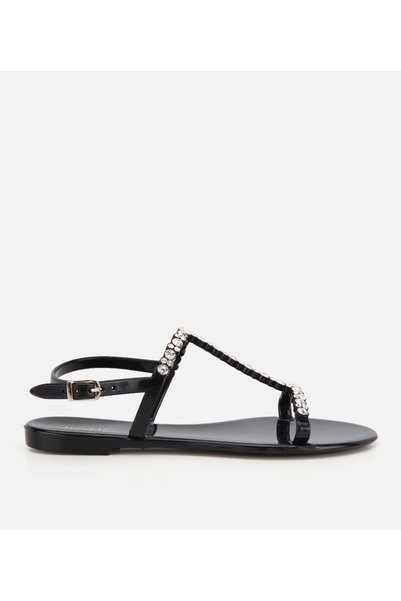 Women's Black Stone Detailed Limited Flat Sandals