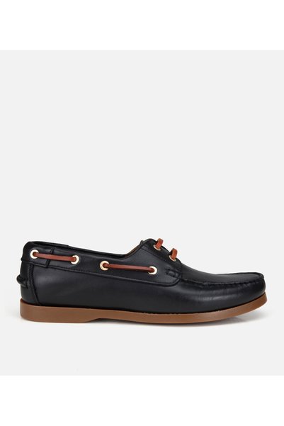 Men's Leather Black Lace Detailed Casual Loafer