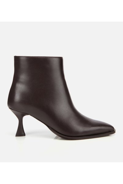 Women's Leather Brown Pointed Toe Ankle Heeled Boots