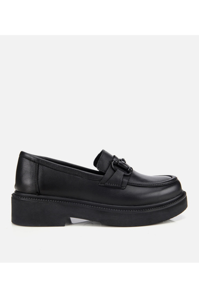 Women's Leather Black Thick Soled Classic Loafer