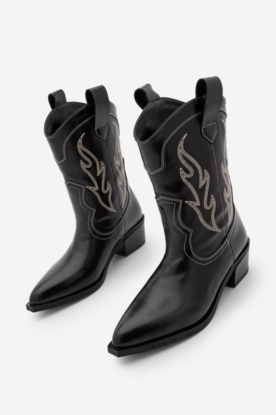 Women's Pointed Toe Cowboy Embroidered Western Boots Tevlus Black