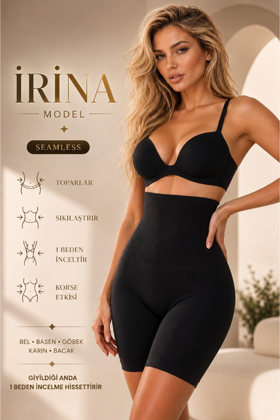 Irina Lower Leg Effect Cuffed Sports Corset Extra Tight Black Color