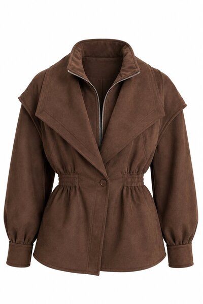 Brown Suede Jacket with Elastic Waist - 2Y5164