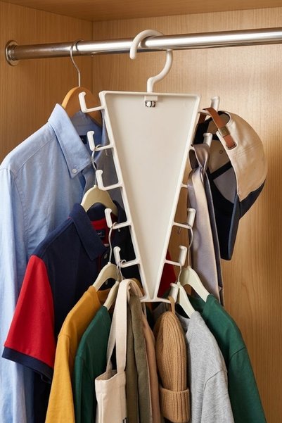 Triangle Design Hooked Hanger for Inside the Closet, Space-Saving Multi-Hanger Organizer