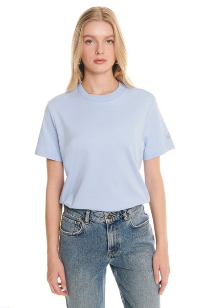Light Blue Crew Neck Short Sleeve Basic T-Shirt