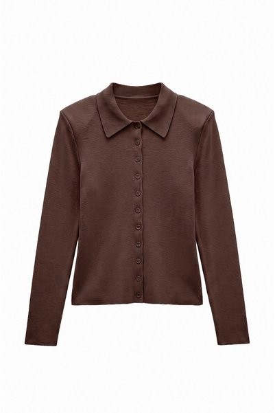 Bitter Brown Buttoned Padded Cardigan