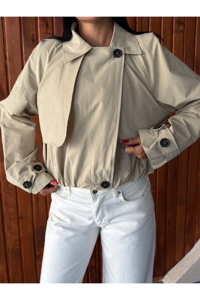 Women's Premium Double-Breasted Collar Button Detailed Short Trench Coat Jacket