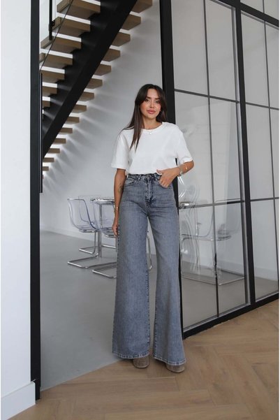 Blue Distressed Darell Wide Leg Jeans