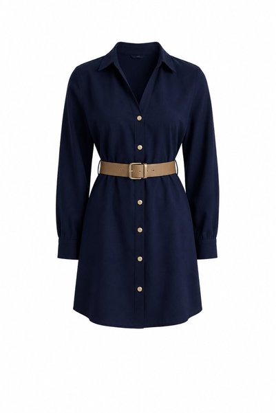 Navy Blue Belted Dress - 2Y250367