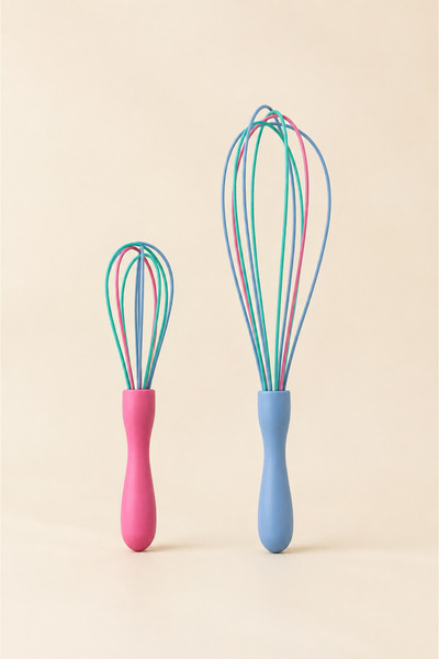 Set of 2 Silicone Whisks, Large and Small Sizes, Colorful Kitchen Whisks