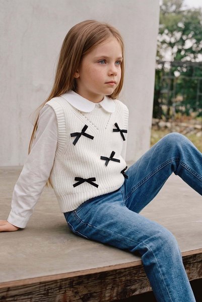 Bow Detailed Crew Neck Girls' Knitwear Sweater