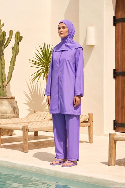 Parachute Fully Covered Hijab Swimsuit 01 Lilac
