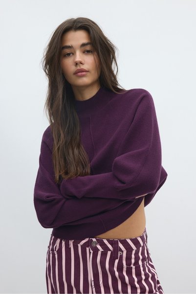Batwing Sleeve Half Turtleneck Knitwear Sweater