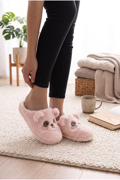 Teddy Bear Women's House Slippers Winter Slippers Rubber Soundless Sole