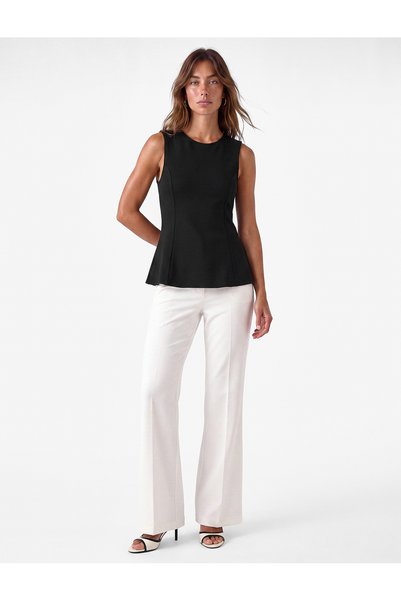 Slim Fit Crew Neck Waist Accentuated Sleeveless Blouse