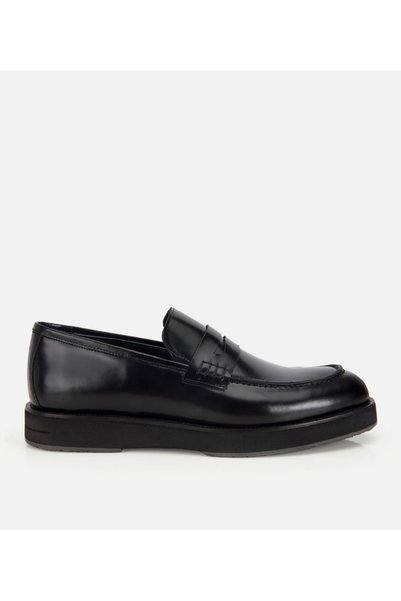 Men's Open Leather Black Thick Soled Classic Loafer