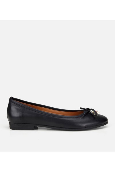 Women's Leather Black Buckle Ballerinas