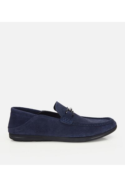 Men's Suede Leather Navy Blue Comfort Loafer with Buckle Detail