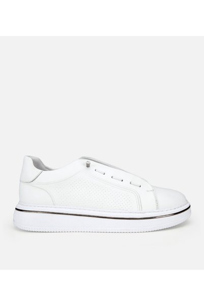 Men's Leather White Metal Detailed Casual Shoes