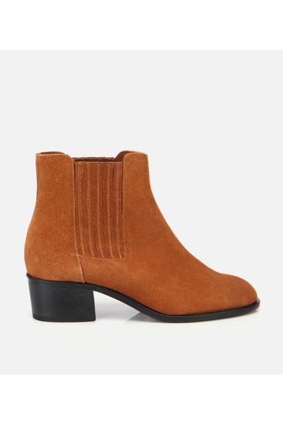 Women's Suede Leather Tan Rubber Detailed Ankle Flat Boots