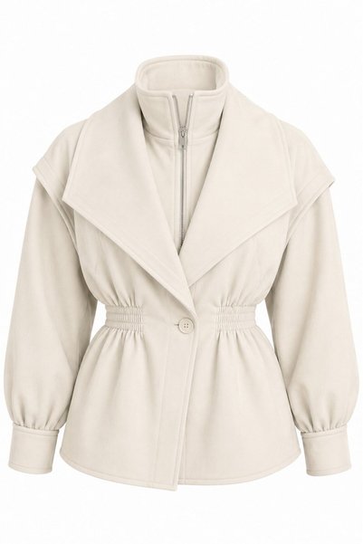 Ecru Suede Jacket with Elastic Waist - 5164