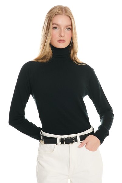 Black Basic Turtleneck U Sleeve Sweater