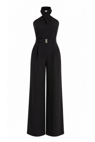 Black Jumpsuit with Waist Belt - 8470