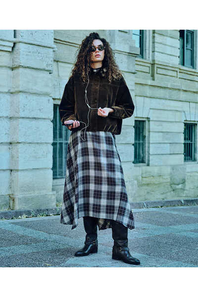 Belted Plaid Pattern Skirt