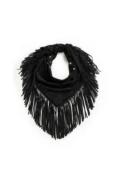 SCARF WITH METAL ACCESSORY AND TASSELS