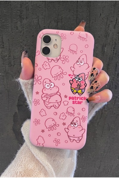 iPhone 11 Compatible Patrick Star Patterned Pink Soft Touch Silicone Phone Case