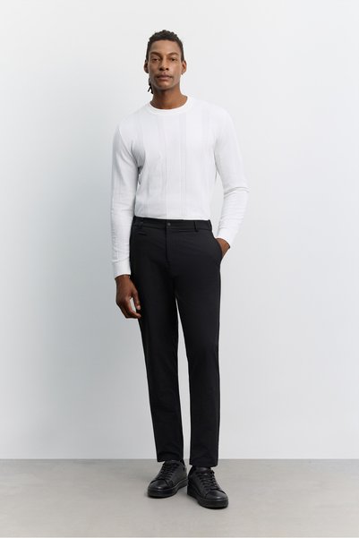 Men's Black Technical Trousers with Side Pockets, Elastic Waist, Slim Fit, Back Pocket with Snap Fasteners A62Y3200