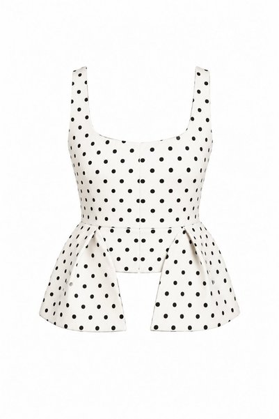 Beige Thick Strap Polka Dot Blouse - 2Y5081