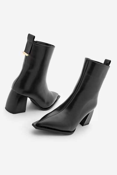 Women's Pointed Toe Thick Heeled Boots Ersey Black